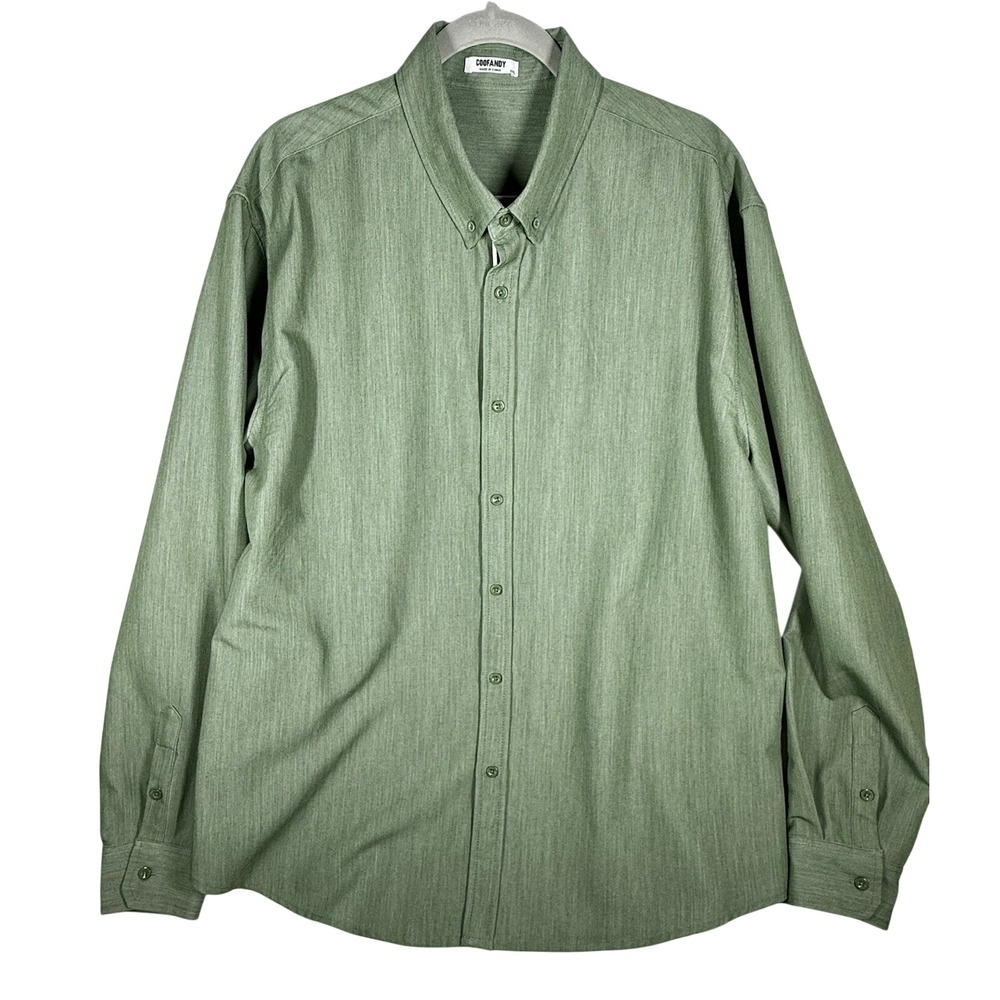 Coofandy Button Down Dress Shirt 2XL Green Stretch Preppy Old Money Office